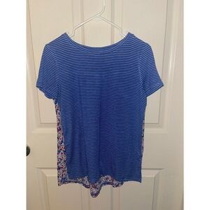 TALBOTS Short Sleeve Striped Floral blouse shirt top XS‎